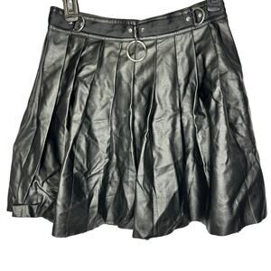 Dolls Kill x CURRENT MOOD Faux Leather Goth Punk Black Pleats Mini Skirt Medium